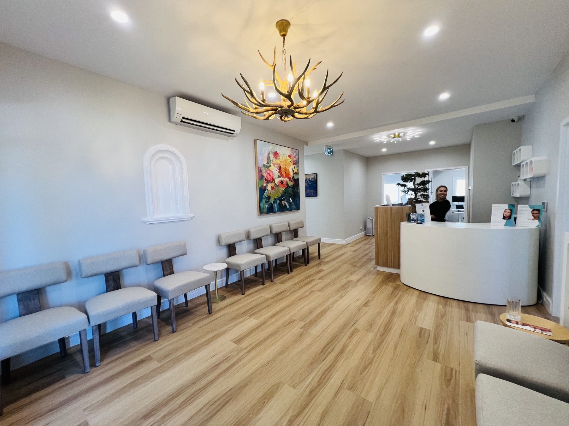 Completed GVM Solutions skincare clinic reception and waiting area